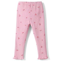 Babyhug Single Jersey Knit Half Sleeves Top & Leggings Set with Floral Print & Embroidery - White & Pink