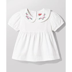 Babyhug Single Jersey Knit Half Sleeves Top & Leggings Set with Floral Print & Embroidery - White & Pink