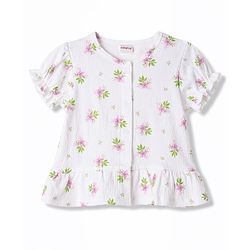 Babyhug Single Jersey Knit Half Sleeves Floral Printed Top & Pant Set - Multi Color