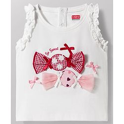 Babyhug Single Jersey Knit Sleeveless Top & Layered Skirt Set with Bow Applique - Red & White