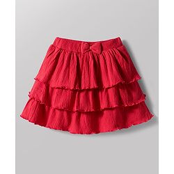 Babyhug Single Jersey Knit Sleeveless Top & Layered Skirt Set with Bow Applique - Red & White