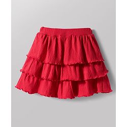 Babyhug Single Jersey Knit Sleeveless Top & Layered Skirt Set with Bow Applique - Red & White