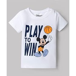 Babyhug Disney Single Jersey Knit Half Sleeves T-Shirts & Shorts Set with Mickey Mouse Graphics - Orange White & Navy Blue