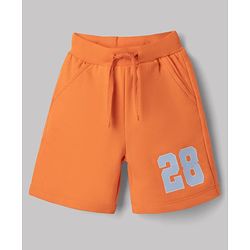 Babyhug Disney Single Jersey Knit Half Sleeves T-Shirts & Shorts Set with Mickey Mouse Graphics - Orange White & Navy Blue