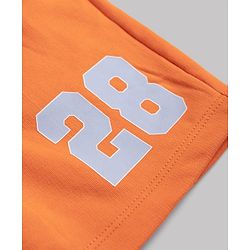 Babyhug Disney Single Jersey Knit Half Sleeves T-Shirts & Shorts Set with Mickey Mouse Graphics - Orange White & Navy Blue