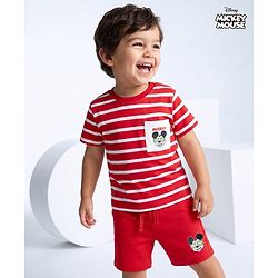 Babyhug Disney Single Jersey Knit Half Sleeves T-Shirt & Shorts Set with Mickey Mouse Graphics - Red