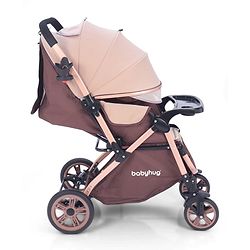 Babyhug Stroller with Reversible Handle & Feeding Tray - Khaki| Reversible Handle| Suspension Wheels| Linen Fabric| Front Swivel Wheels| Storage Basket| Linked Brake| Food Tray