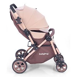 Babyhug Stroller with Reversible Handle & Feeding Tray - Khaki| Reversible Handle| Suspension Wheels| Linen Fabric| Front Swivel Wheels| Storage Basket| Linked Brake| Food Tray