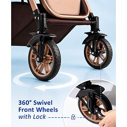 Babyhug Stroller with Reversible Handle & Feeding Tray - Khaki| Reversible Handle| Suspension Wheels| Linen Fabric| Front Swivel Wheels| Storage Basket| Linked Brake| Food Tray
