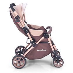 Babyhug Stroller with Reversible Handle & Feeding Tray - Khaki| Reversible Handle| Suspension Wheels| Linen Fabric| Front Swivel Wheels| Storage Basket| Linked Brake| Food Tray
