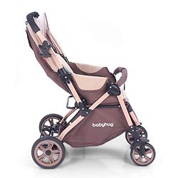 Babyhug Stroller with Reversible Handle & Feeding Tray - Khaki| Reversible Handle| Suspension Wheels| Linen Fabric| Front Swivel Wheels| Storage Basket| Linked Brake| Food Tray