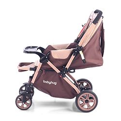 Babyhug Stroller with Reversible Handle & Feeding Tray - Khaki| Reversible Handle| Suspension Wheels| Linen Fabric| Front Swivel Wheels| Storage Basket| Linked Brake| Food Tray