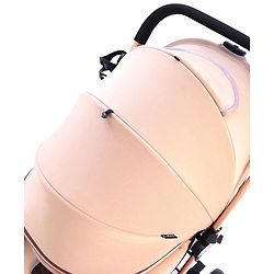 Babyhug Stroller with Reversible Handle & Feeding Tray - Khaki| Reversible Handle| Suspension Wheels| Linen Fabric| Front Swivel Wheels| Storage Basket| Linked Brake| Food Tray