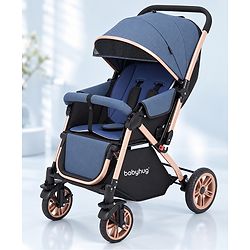 Babyhug Stroller with Reversible Handle & Feeding Tray - Khaki| Reversible Handle| Suspension Wheels| Linen Fabric| Front Swivel Wheels| Storage Basket| Linked Brake| Food Tray