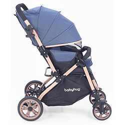 Babyhug Stroller with Reversible Handle & Feeding Tray - Khaki| Reversible Handle| Suspension Wheels| Linen Fabric| Front Swivel Wheels| Storage Basket| Linked Brake| Food Tray