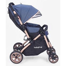 Babyhug Stroller with Reversible Handle & Feeding Tray - Khaki| Reversible Handle| Suspension Wheels| Linen Fabric| Front Swivel Wheels| Storage Basket| Linked Brake| Food Tray