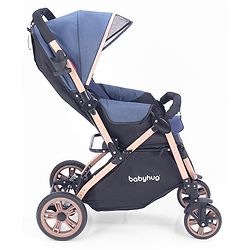 Babyhug Stroller with Reversible Handle & Feeding Tray - Khaki| Reversible Handle| Suspension Wheels| Linen Fabric| Front Swivel Wheels| Storage Basket| Linked Brake| Food Tray