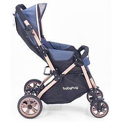 Babyhug Stroller with Reversible Handle & Feeding Tray - Khaki| Reversible Handle| Suspension Wheels| Linen Fabric| Front Swivel Wheels| Storage Basket| Linked Brake| Food Tray