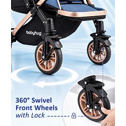 Babyhug Stroller with Reversible Handle & Feeding Tray - Khaki| Reversible Handle| Suspension Wheels| Linen Fabric| Front Swivel Wheels| Storage Basket| Linked Brake| Food Tray