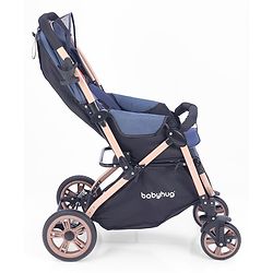Babyhug Stroller with Reversible Handle & Feeding Tray - Khaki| Reversible Handle| Suspension Wheels| Linen Fabric| Front Swivel Wheels| Storage Basket| Linked Brake| Food Tray
