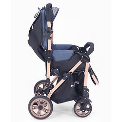 Babyhug Stroller with Reversible Handle & Feeding Tray - Khaki| Reversible Handle| Suspension Wheels| Linen Fabric| Front Swivel Wheels| Storage Basket| Linked Brake| Food Tray