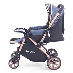 Babyhug Stroller with Reversible Handle & Feeding Tray - Khaki| Reversible Handle| Suspension Wheels| Linen Fabric| Front Swivel Wheels| Storage Basket| Linked Brake| Food Tray