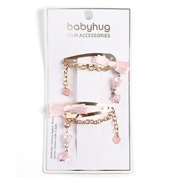 Babyhug Metal Hair Clips With Beads & Charm Detailing - Pink