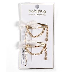 Babyhug Metal Hair Clips With Beads & Charm Detailing - Pink