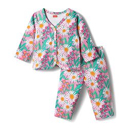 Babyhug Single Jersey Knit Full Sleeves Co-ords Top & Leggings Set with Floral Print - Multicolor