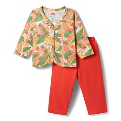 Babyhug Single Jersey Knit Full Sleeves Top & Leggings Set with Floral Print - Red