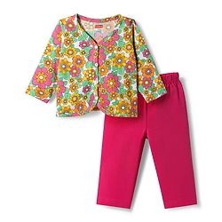 Babyhug Single Jersey Knit Full Sleeves Top & Leggings Set with Floral Print - Pink