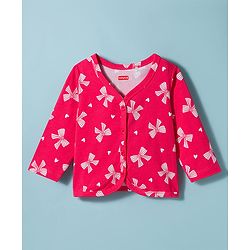 Babyhug Single Jersey Knit Full Sleeves Bow Printed Top & Leggings Set - Red & White