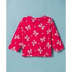 Babyhug Single Jersey Knit Full Sleeves Bow Printed Top & Leggings Set - Red & White