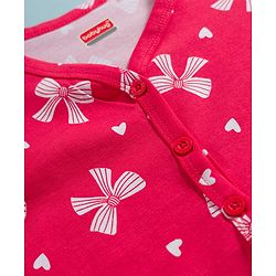 Babyhug Single Jersey Knit Full Sleeves Bow Printed Top & Leggings Set - Red & White