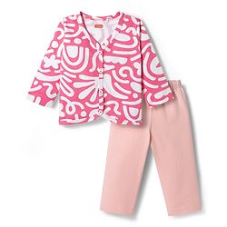 Babyhug Single Jersey Knit Full Sleeves Top & Leggings Set with Abstract Print - Pink