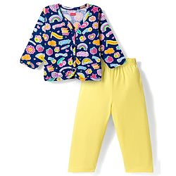 Babyhug Single Jersey Knit Full Sleeves Top & Leggings Set with Tropical Theme Print - Yellow & Blue