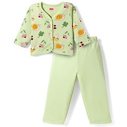 Babyhug Single Jersey Knit Full Sleeves Top & Leggings Set with Tropical Theme Print - Light Green