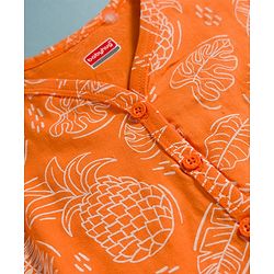Babyhug Single Jersey Knit Full Sleeves Top & Leggings Set with Tropical Theme Print - Orange & White