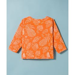Babyhug Single Jersey Knit Full Sleeves Top & Leggings Set with Tropical Theme Print - Orange & White
