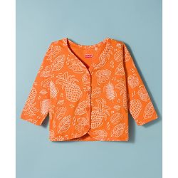 Babyhug Single Jersey Knit Full Sleeves Top & Leggings Set with Tropical Theme Print - Orange & White