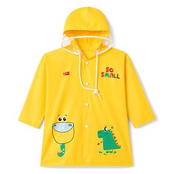 Babyhug Full Sleeves Raincoat with Dino Print - Golden