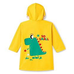 Babyhug Full Sleeves Raincoat with Dino Print - Golden