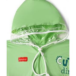Babyhug Full Sleeves Raincoat with Dino Print - Green