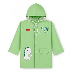 Babyhug Full Sleeves Raincoat with Dino Print - Green