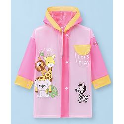 Babyhug Full Sleeves Raincoat with Animal Print - Pink