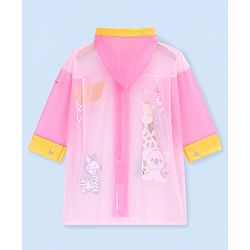 Babyhug Full Sleeves Raincoat with Animal Print - Pink
