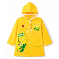 Babyhug Full Sleeves Raincoat with Dino Print - Golden