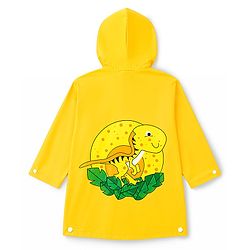 Babyhug Full Sleeves Raincoat with Dino Print - Golden
