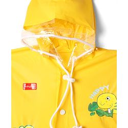 Babyhug Full Sleeves Raincoat with Dino Print - Golden