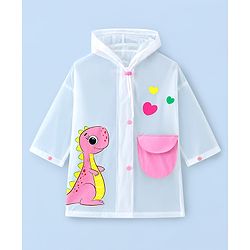 Babyhug Full Sleeves Raincoat with Dino Print - White